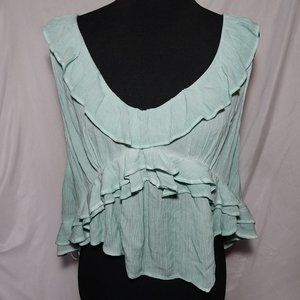 Free People Seafoam Green Ruffled Sleeveless Hi-Lo Tank Shirt sz Medium NEW
